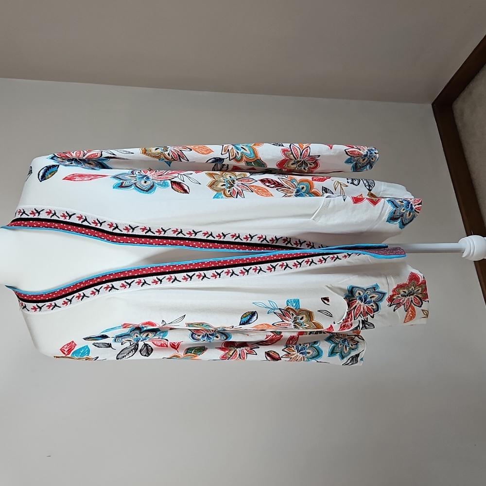 Daniel Rainn Longline Knit Floral Print Cardigan Linen Blend Boho Artsy Fairy